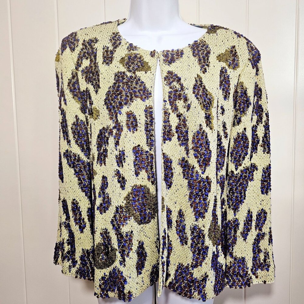 St. John Womens Open Front Knit Cardigan Jacket Size 12 Multicolor Textured